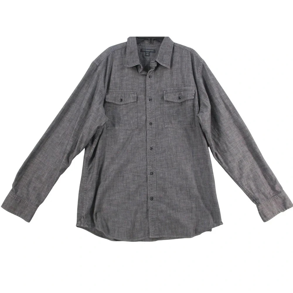 Banana Republic Mens Slim Fit Button Down Shirt Large Gray Cotton Long Sleeve